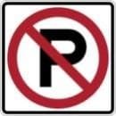 No Parking sign showing the letter P crossed out in a red circle